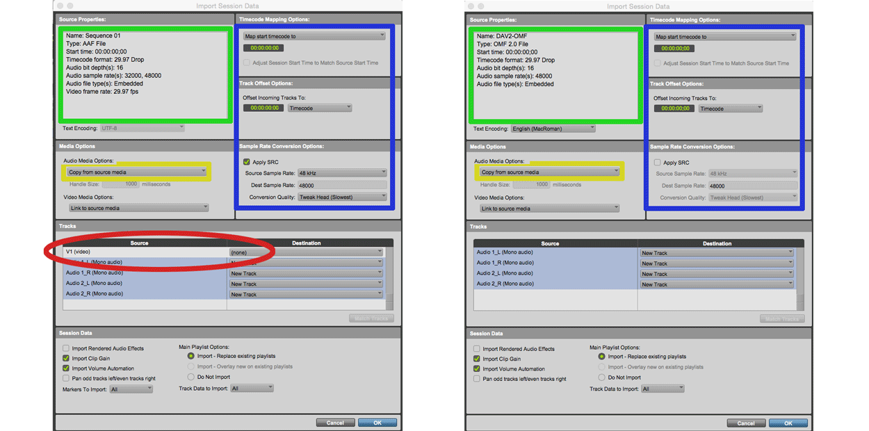 Import session data